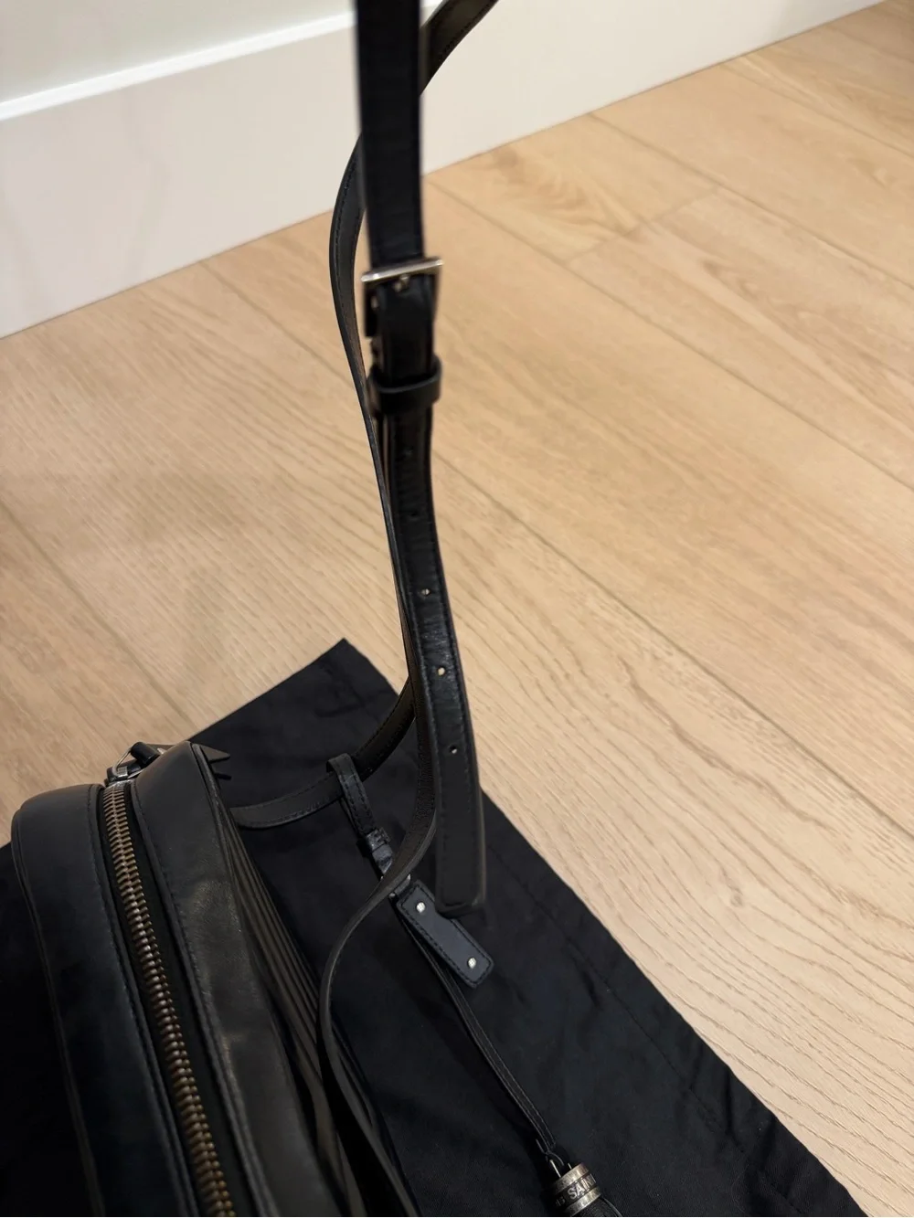YSL Saint Laurent Black Quilted Leather Camera Crossbody with Tassel